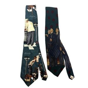 Vintage 90s Norman Rockwell Neck Tie Lot 2 Mens Saturday Evening Doctor Medical